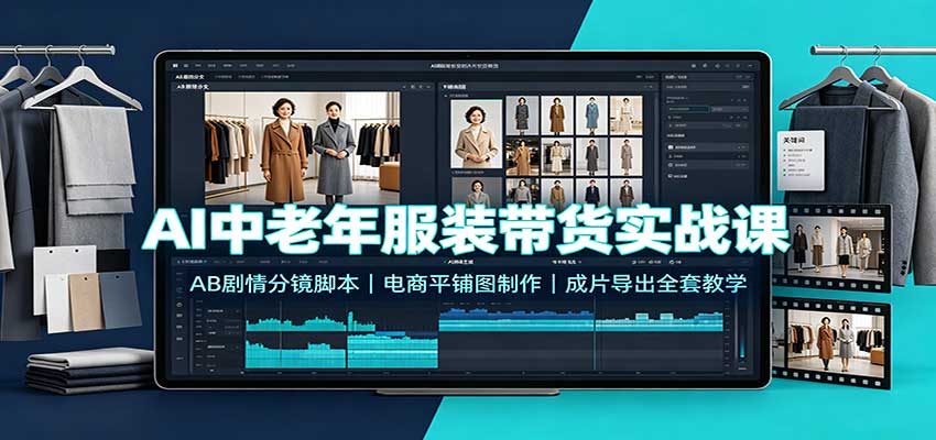AI中老年服装带货实战课:AB剧情分镜脚本,电商平铺图制作,成片导出全套教学-宣源知识学堂