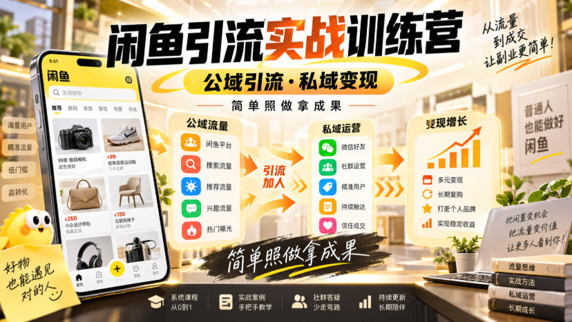 闲鱼引流实战训练营，公域引流·私域变现，简单照做拿成果-宣源知识学堂