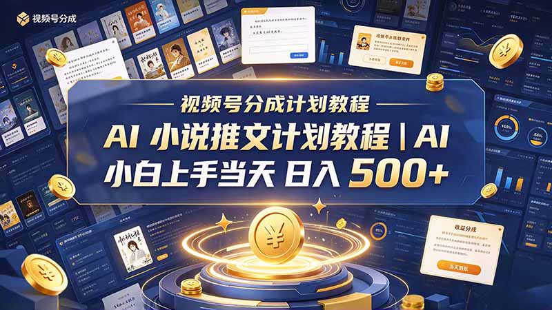 最新视频号分成计划教程｜AI 小说推文，小白上手当天日入 500+-宣源知识学堂