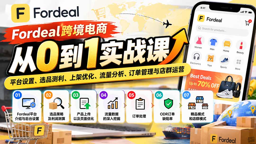 Fordeal跨境电商从0到1实战课:平台设置、选品测利、上架优化、流量分析、订单管理与店群运营-宣源知识学堂