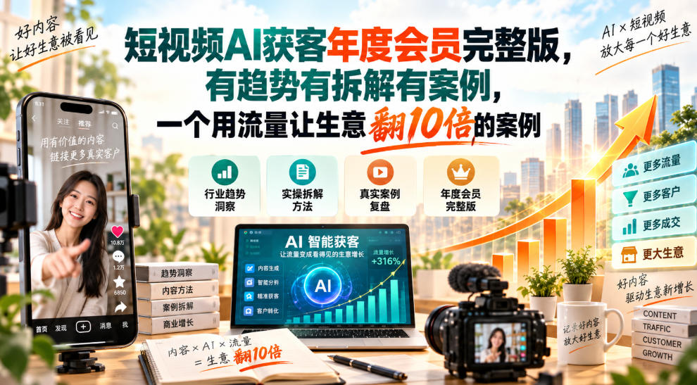 短视频AI获客年度会员完整版，有趋势有拆解有案例，一个用流量让生意翻10倍的案例-宣源知识学堂