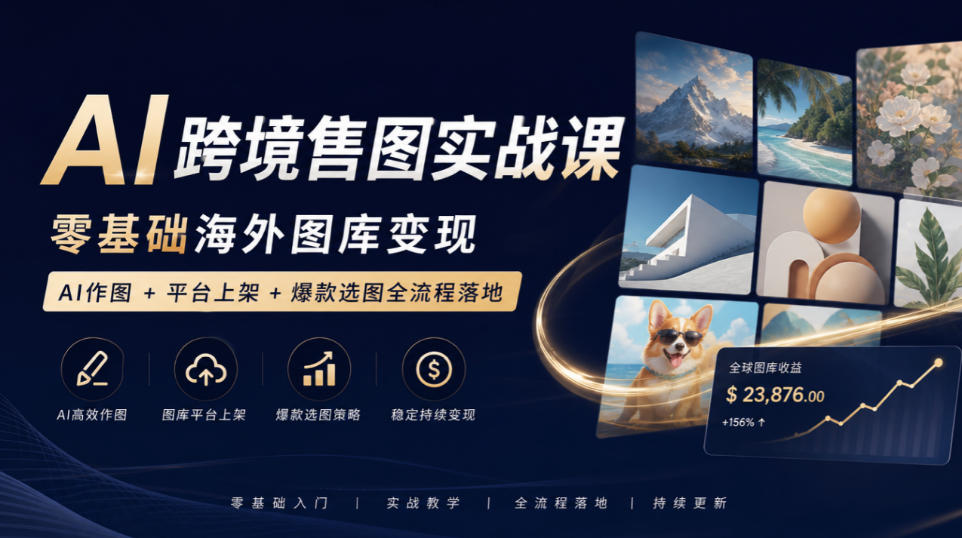 AI跨境售图实战课，零基础海外图库变现，AI作图+平台上架+爆款选图全流程落地-宣源知识学堂
