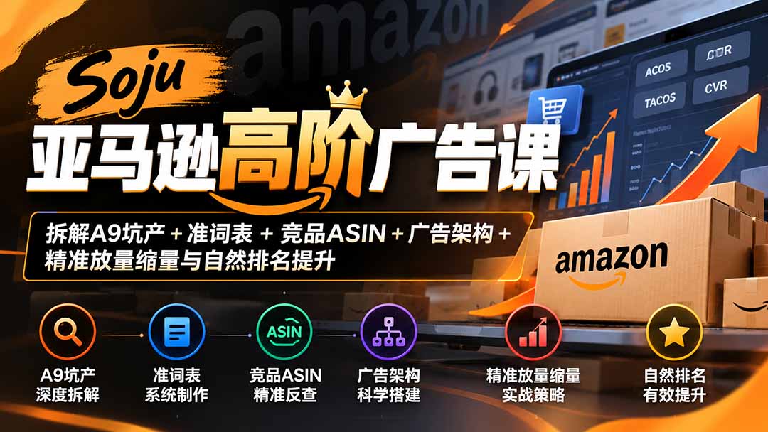 Soju亚马逊高阶广告课：拆解A9坑产+准词表+竞品ASIN+广告架构+精准放量缩量与自然排名提升-宣源知识学堂