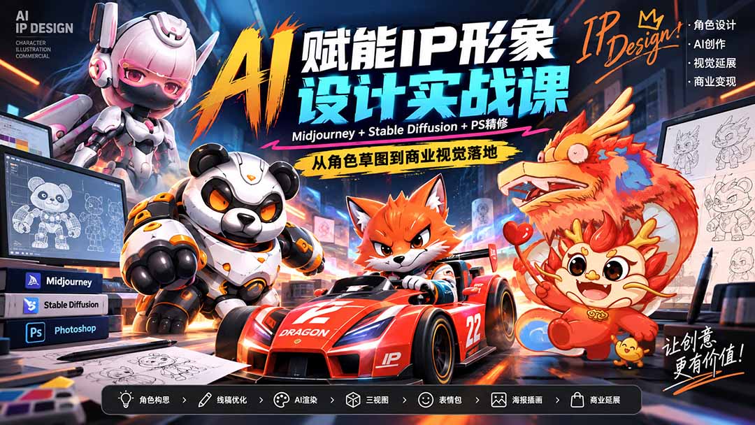 AI赋能IP形象设计实战课-无水印：Midjourney+Stable Diffusion+PS精修，从角色草图到商业视觉落地-宣源知识学堂