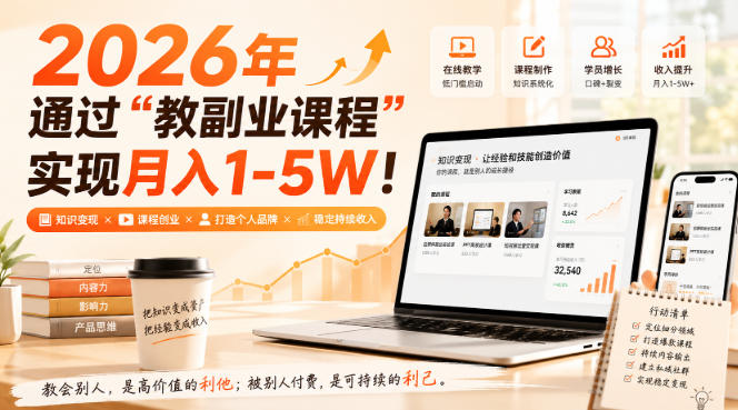 2026年通过“教副业课程”实现月入1-5W！毫无保留的全部教给你，长期稳定【揭秘】-宣源知识学堂