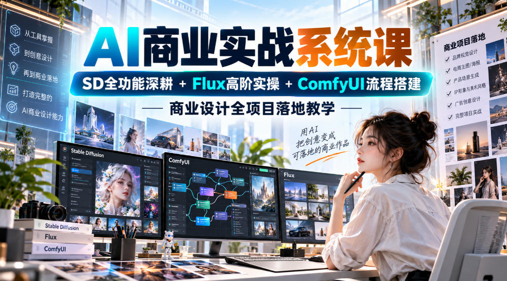 AI商业实战系统课｜SD全功能深耕+Flux高阶实操+Comfyui流程搭建，商业设计全项目落地教学-宣源知识学堂