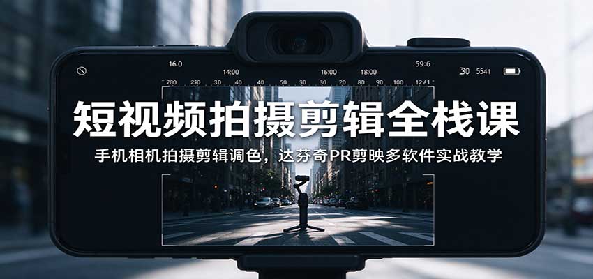 短视频拍摄剪辑全栈课:手机相机拍摄剪辑调色,达芬奇PR剪映多软件实战教学-宣源知识学堂