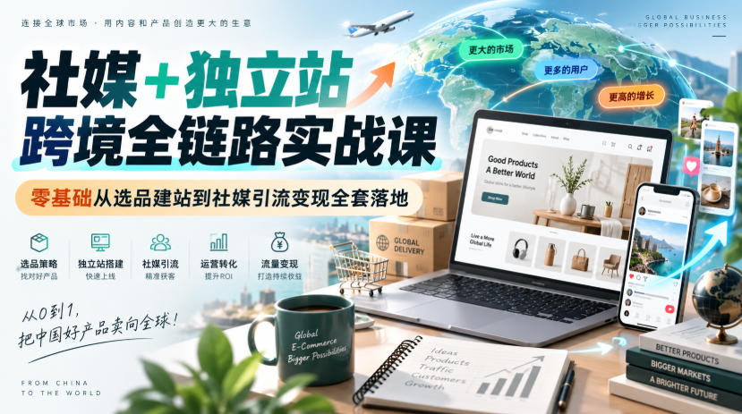 社媒+独立站跨境全链路实战课｜零基础从选品建站到社媒引流变现全套落地-宣源知识学堂