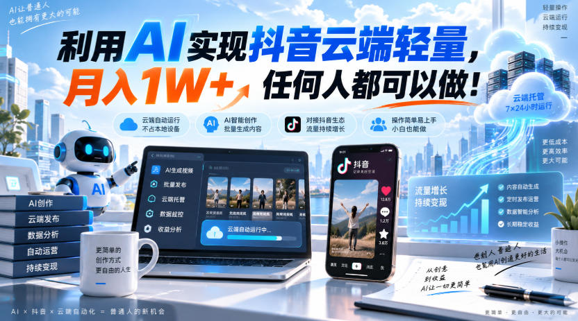 利用AI实现抖音云端轻量，月入1W+，任何人都可以做！【揭秘】-宣源知识学堂