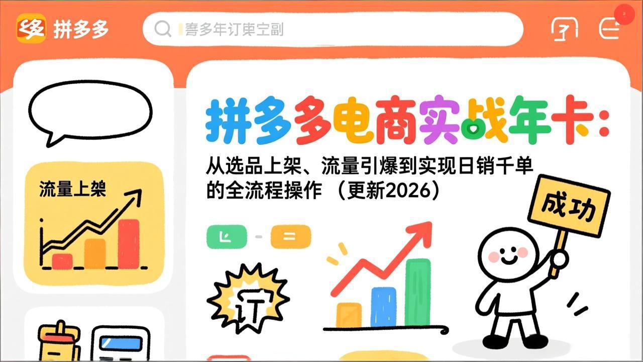 拼多多电商实战年卡：从选品上架、流量引爆到实现日销千单的全流程操作(更新2026年8月-宣源知识学堂