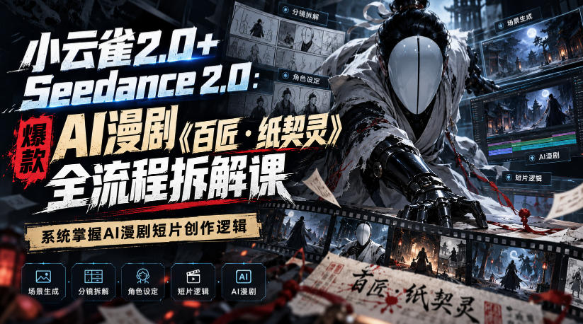 小云雀2.0+Seedance 2.0：爆款AI漫剧《百匠・纸契灵》全流程拆解课，系统掌握AI漫剧短片创作逻辑-宣源知识学堂