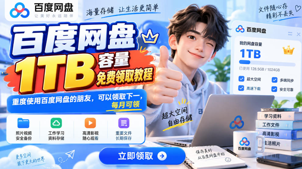百度网盘1TB容量免费领取教程，重度使用百度网盘的朋友，可以领取下一，每月可领-宣源知识学堂
