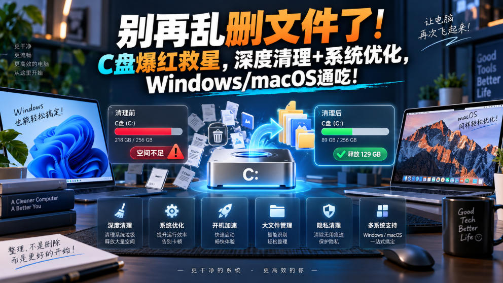 别再乱删文件了！C盘爆红救星，深度清理+系统优化，Windows/macOS通吃！-宣源知识学堂