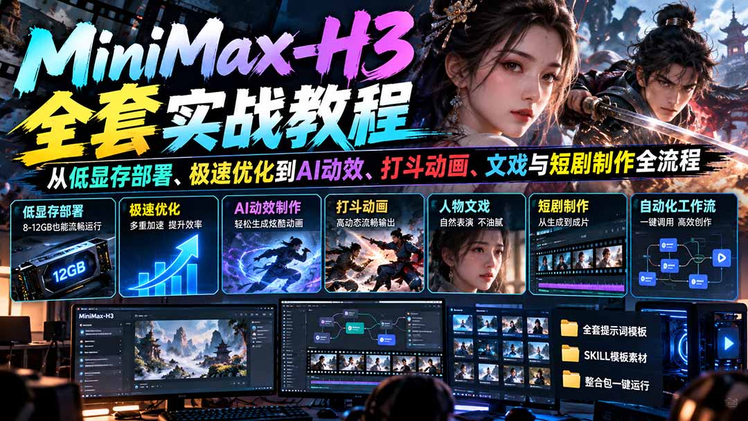 MiniMax-H3全套实战教程:从低显存部署、极速优化到AI动效、打斗动画、文戏与短剧制作全流程-宣源知识学堂
