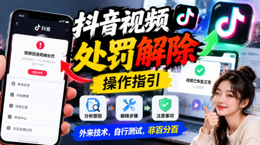 抖音视频处罚解除操作指引，外来技术，自行测试，非百分百-宣源知识学堂