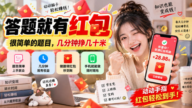 答题就有红包，很简单的题目，几分钟挣几十块，学生党上班族宝妈都可以玩【揭秘】-宣源知识学堂