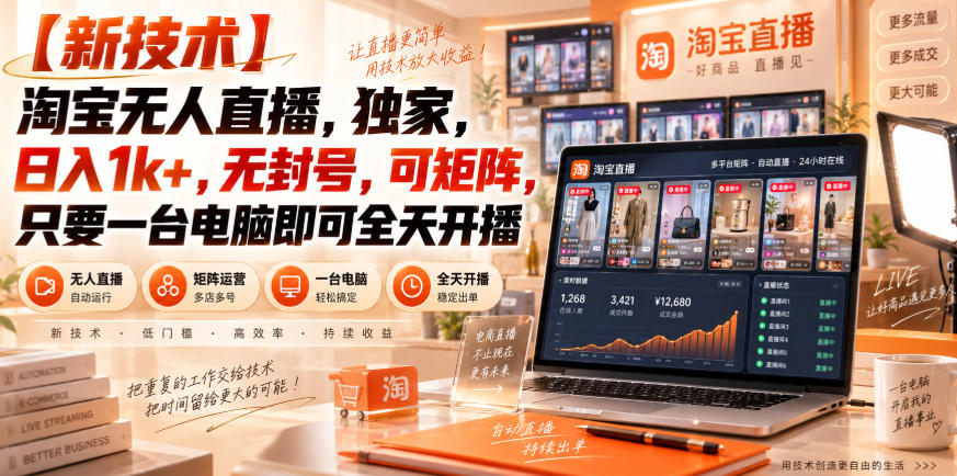 【独家新技术】淘宝无人直播，日入1k+，无封号，可矩阵，只要一台电脑即可全天开播【揭秘】-宣源知识学堂
