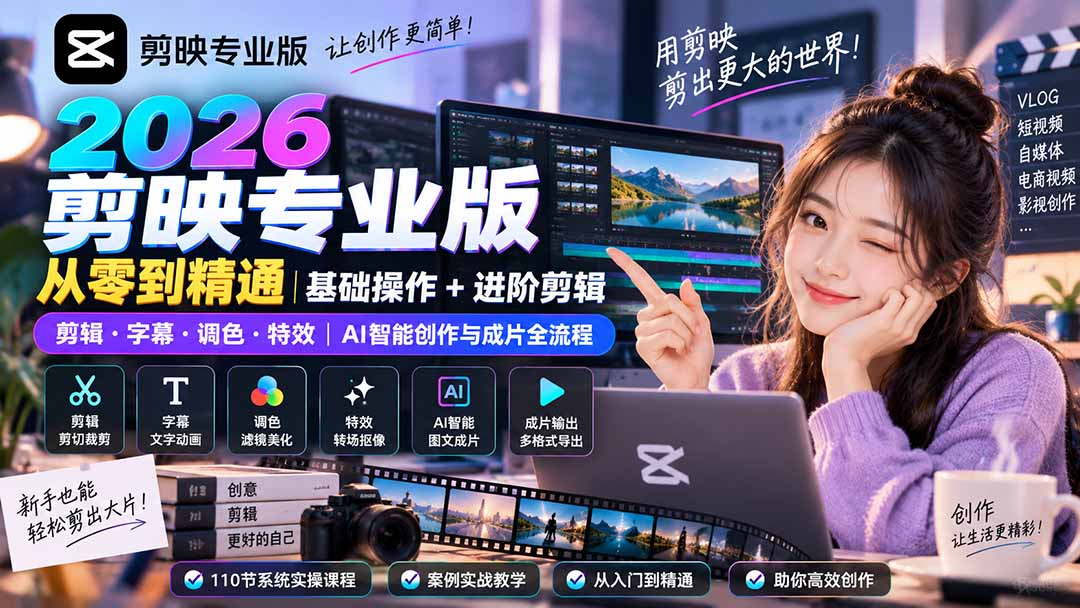 2026剪映专业版从零到精通｜基础操作+进阶剪辑｜剪辑·字幕·调色·特效｜AI智能创作与成片全流程-宣源知识学堂