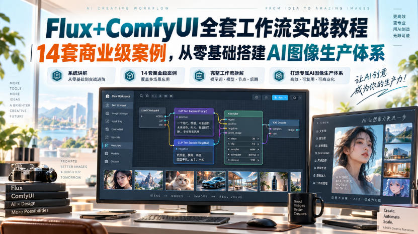 Flux+ComfyUI全套工作流实战教程｜14套商业级案例，从零基础搭建AI图像生产体系-宣源知识学堂