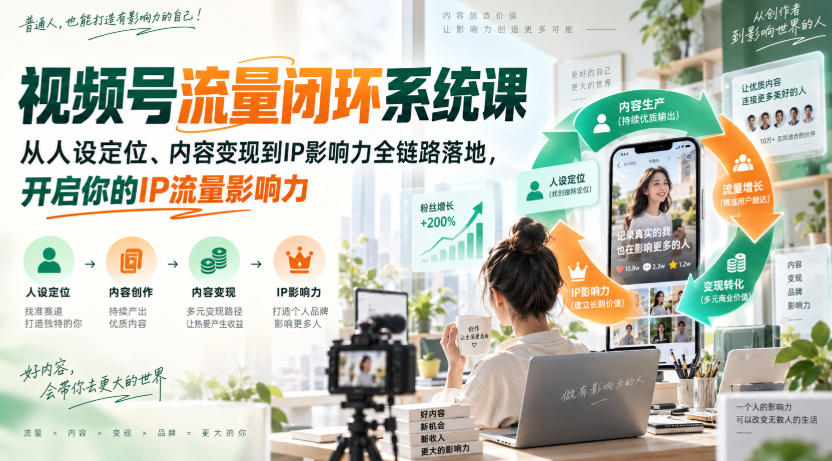 视频号流量闭环系统课，从人设定位、内容变现到IP影响力全链路落地，开启你的IP流量影响力-宣源知识学堂