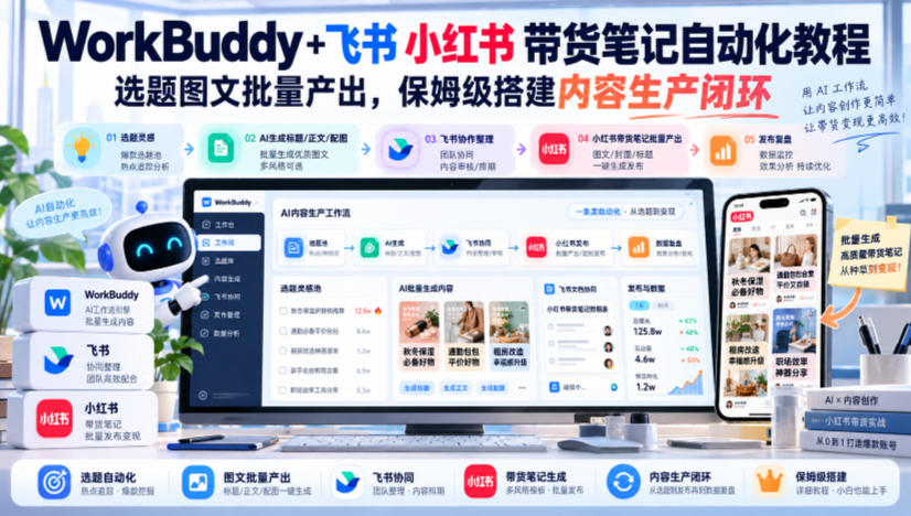 WorkBuddy+飞书小红书带货笔记自动化教程，选题图文批量产出，保姆级搭建内容生产闭环【文档】-宣源知识学堂