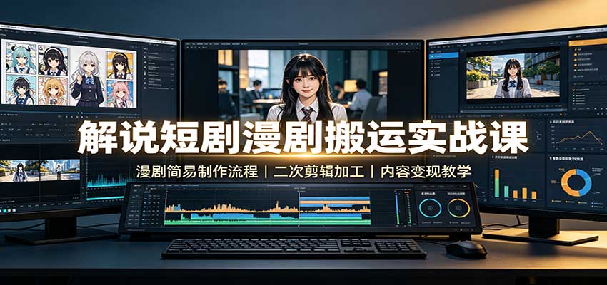解说短剧漫剧搬运实战课：漫剧简易制作流程，二次剪辑加工，内容变现教学-宣源知识学堂