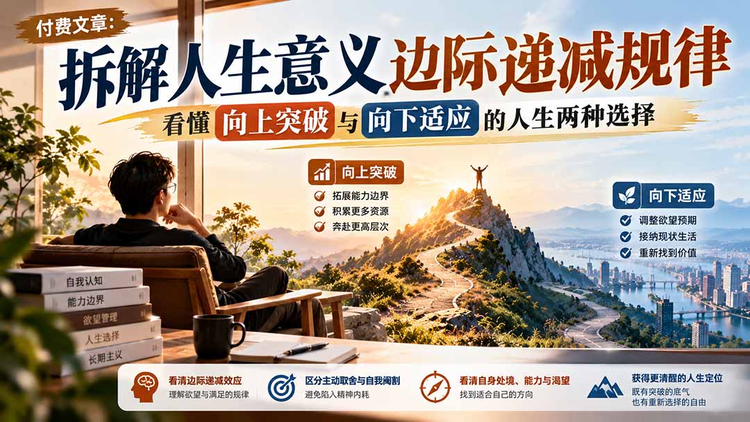 付费文章:拆解人生意义边际递减规律,看懂向上突破与向下适应的人生两种选择-宣源知识学堂