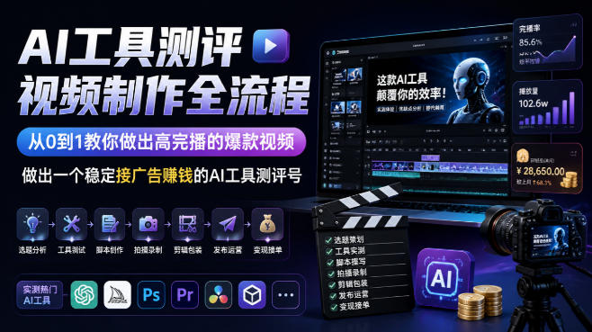 AI工具测评视频制作全流程，从0到1教你做出高完播的爆款视频，做出一个稳定接广告賺钱的AI工具测评号-宣源知识学堂