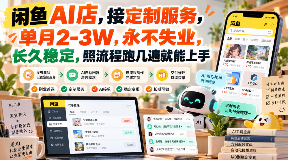 闲鱼AI店，接定制服务，单月2-3W，永不失业，长久稳定，照流程跑几遍就能上手-宣源知识学堂