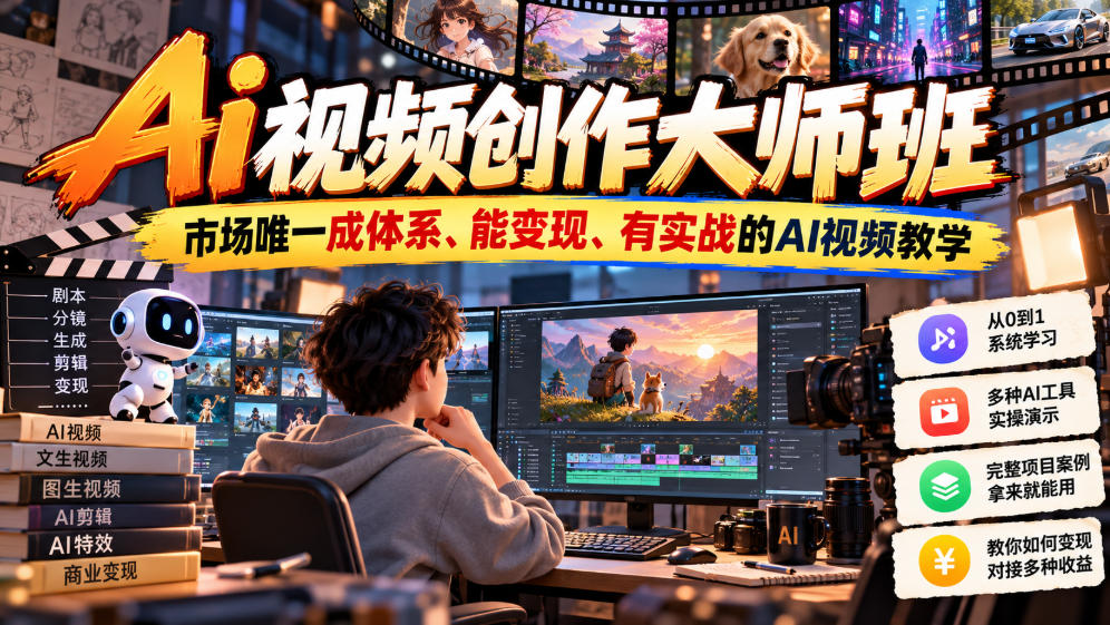 Ai视频创作大师班，市场唯一成体系、能变现、有实战的AI视频教学(更新2026)-宣源知识学堂