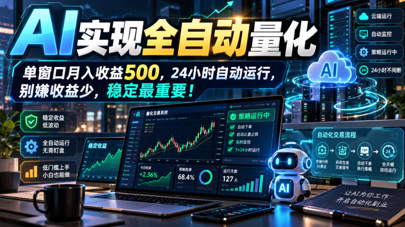 AI实现全自动量化，单窗口月入收益500，24小时自动运行，别嫌收益少，稳定最重要！【揭秘】-宣源知识学堂