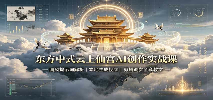 东方中式云上仙宫AI创作实战课:国风提示词解析,本地生成视频,剪辑调参全套教学-宣源知识学堂