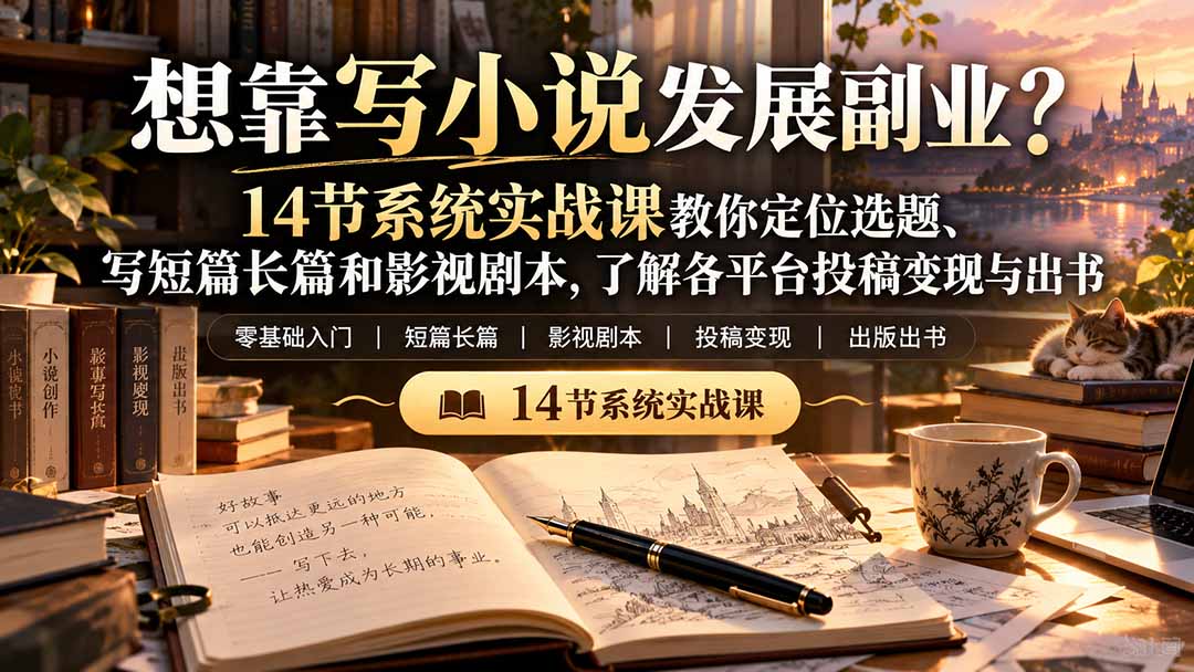 【无水印】想靠写小说发展副业？14节系统实战课教你定位选题、写短篇长篇和影视剧本，了解各平台投稿变现与出书-宣源知识学堂