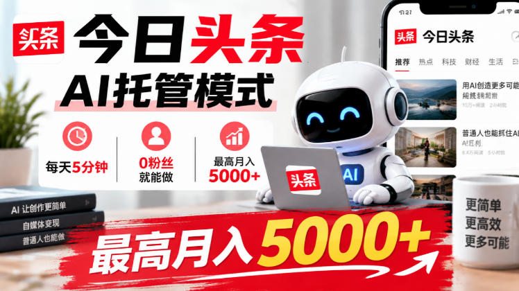 今日头条AI托管模式，每天5分钟，0粉丝就能做，最高月入5000+【揭秘】-宣源知识学堂