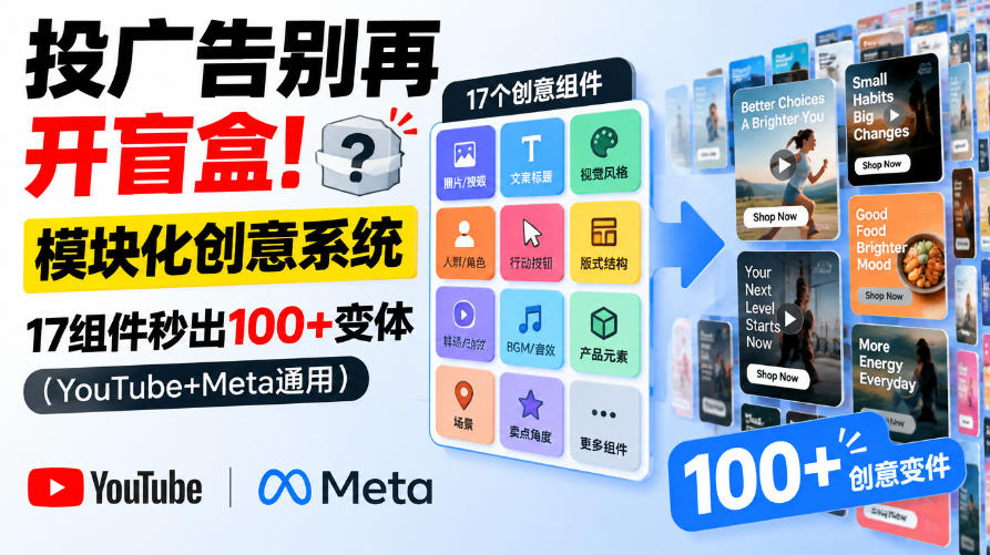 投广告别再开盲盒！模块化创意系统，17组件秒出100+变体(YouTube+Meta通用)【原创双语字幕】-宣源知识学堂