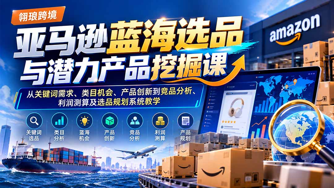 亚马逊蓝海选品与潜力产品挖掘课:从关键词需求、类目机会、产品创新到竞品分析、利润测算及选品规划系统教学-宣源知识学堂