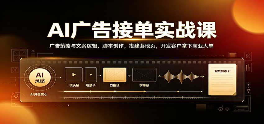 AI广告接单实战：广告策略与文案逻辑，脚本创作，搭建落地页，开发客户拿下商业大单-宣源知识学堂