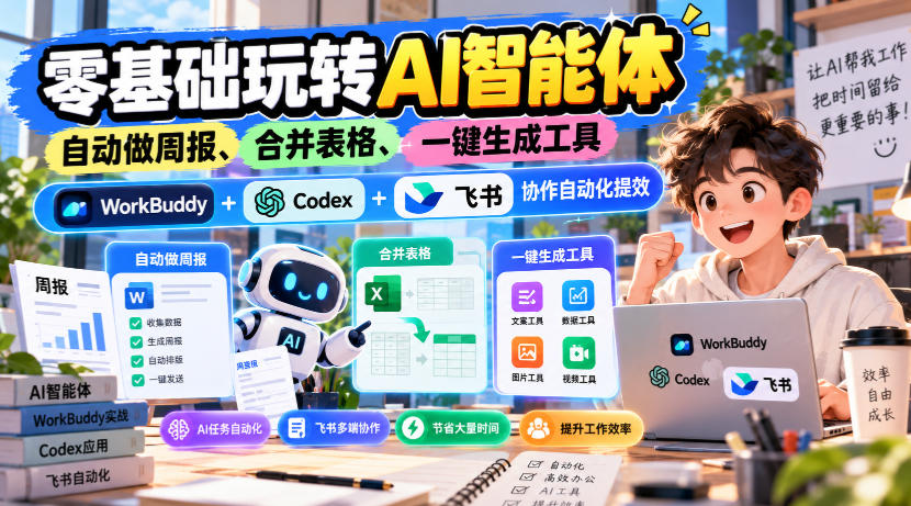 【无水印】零基础玩转AI智能体，自动做周报、合并表格、一键生成工具，WorkBuddy+Codex + 飞书协作自动化提效-宣源知识学堂
