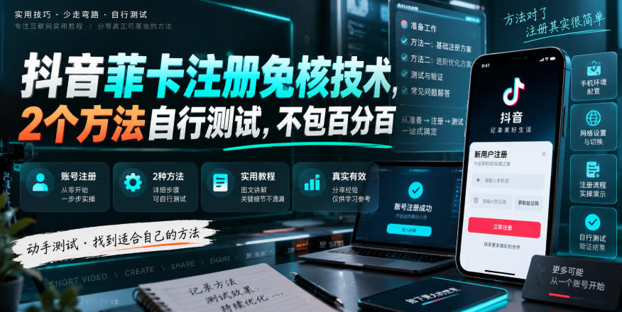抖音菲卡注册免核技术，2个方法自行测试，不包百分百-宣源知识学堂