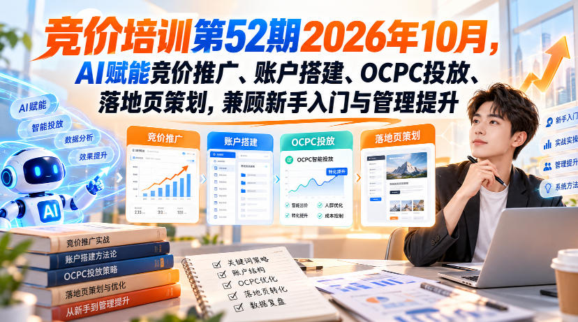 【无水印】竞价培训第52期2026年10月，AI赋能竞价推广、账户搭建、OCPC投放、落地页策划，兼顾新手入门与管理提升-宣源知识学堂