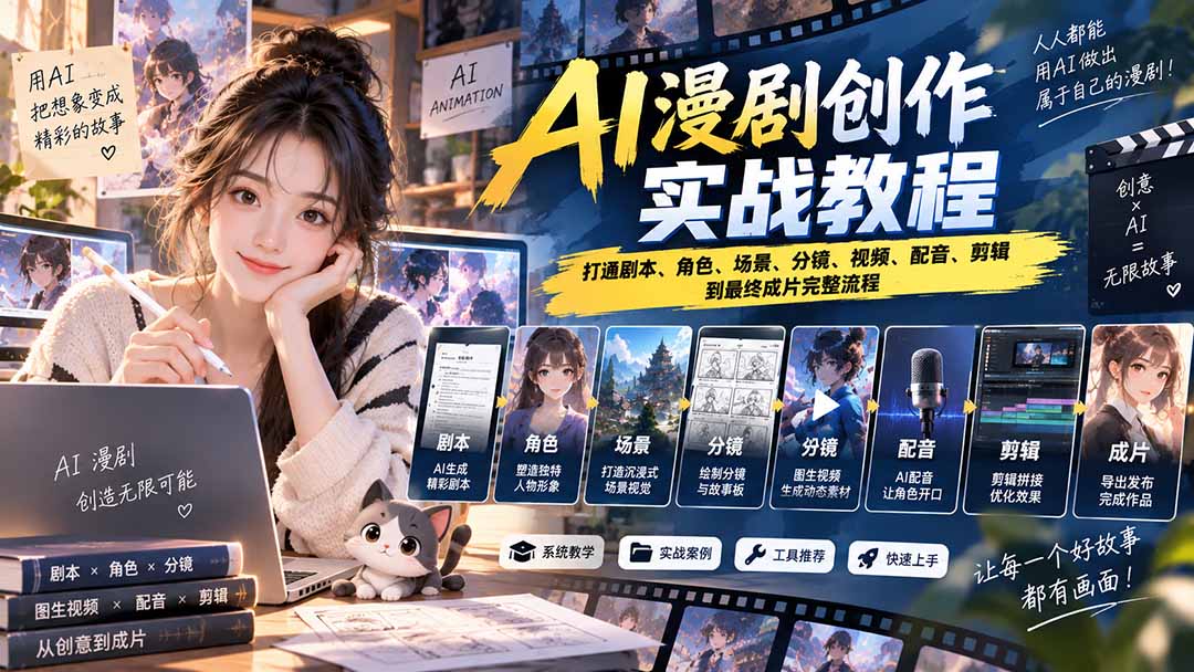 2026 AI漫剧创作实战教程:打通剧本、角色、场景、分镜、视频、配音、剪辑到最终成片完整流程-宣源知识学堂