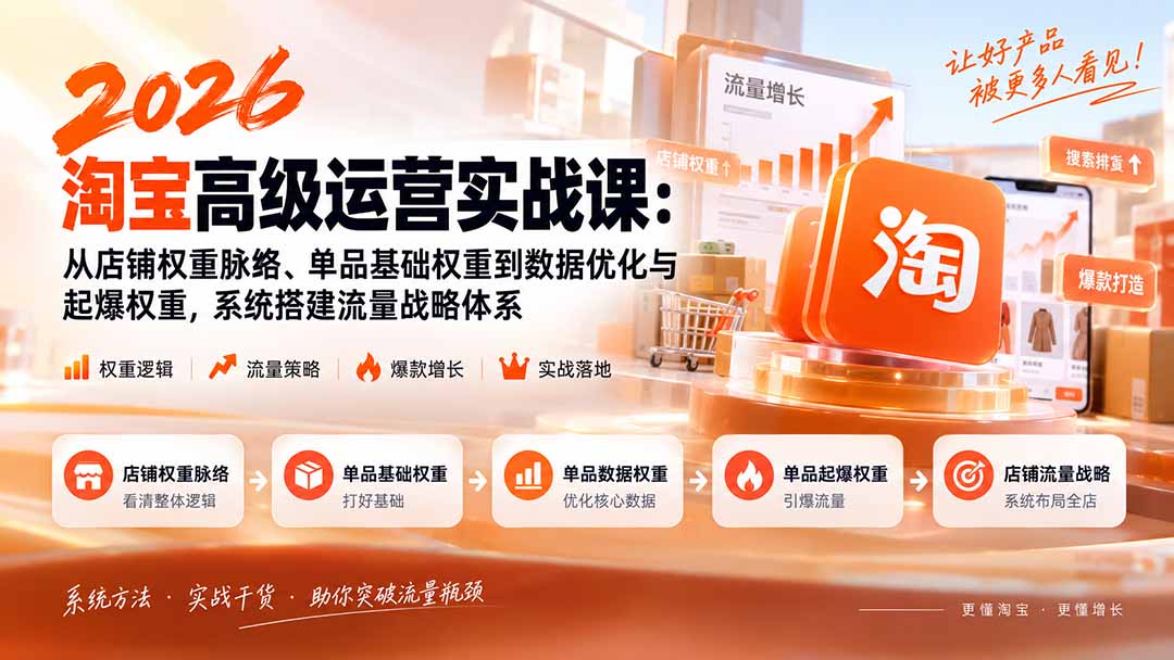2026淘宝高级运营实战课:从店铺权重脉络、单品基础权重到数据优化与起爆权重,系统搭建流量战略体系-宣源知识学堂