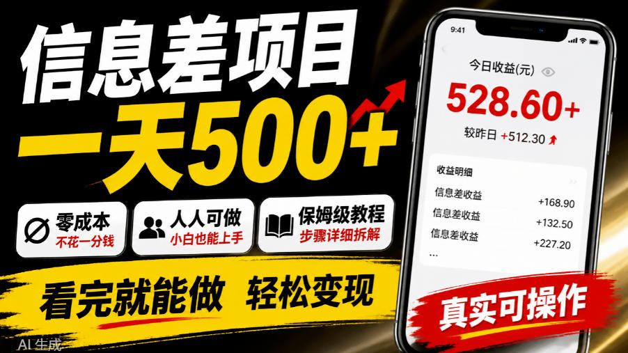 信息差项目一天500+，零成本，人人可做，保姆级教程，看完就能做【揭秘】-宣源知识学堂