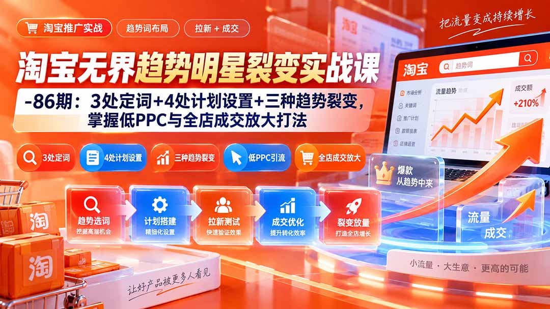 淘宝无界趋势明星裂变实战课-86期:3处定词+4处计划设置+三种趋势裂变,掌握低PPC与全店成交放大打法-宣源知识学堂