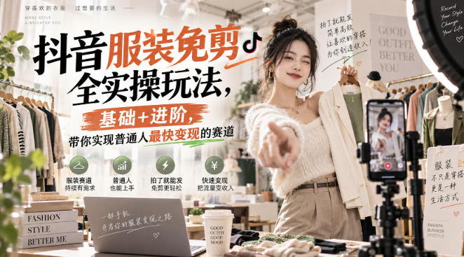 抖音服装免剪全实操玩法，基础+进阶，带你实现普通人最快变现的赛道-宣源知识学堂