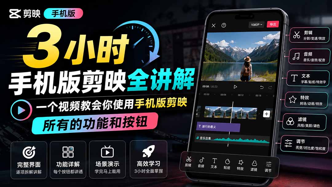 3小时手机版剪映全讲解，一个视频教会你使用手机版剪映，所有的功能和按钮-宣源知识学堂