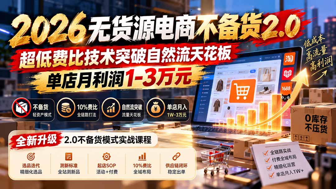 2026无货源电商不备货2.0【更新1019】：超低费比技术突破自然流天花板，单店月利润1-3万元-宣源知识学堂
