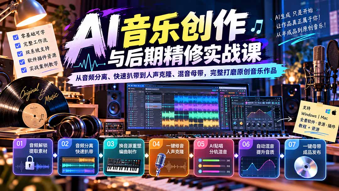 AI音乐创作与后期精修实战课:从音频分离、快速扒带到人声克隆、混音母带,完整打磨原创音乐作品-宣源知识学堂