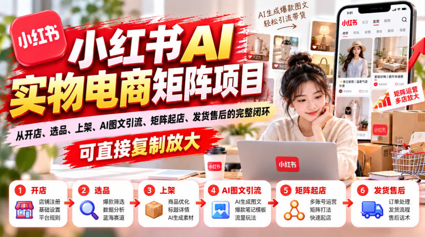 小红书AI实物电商矩阵项目，从开店、选品、上架、AI图文引流、矩阵起店、发货售后的完整闭环，可直接复制放大-宣源知识学堂