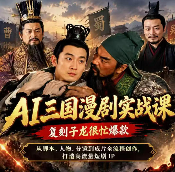 抖音14W粉博主同款AI三国漫剧实战课，复刻子龙很忙爆款，从脚本、人物、分镜到成片全流程创作，打造高流量短剧IP-宣源知识学堂